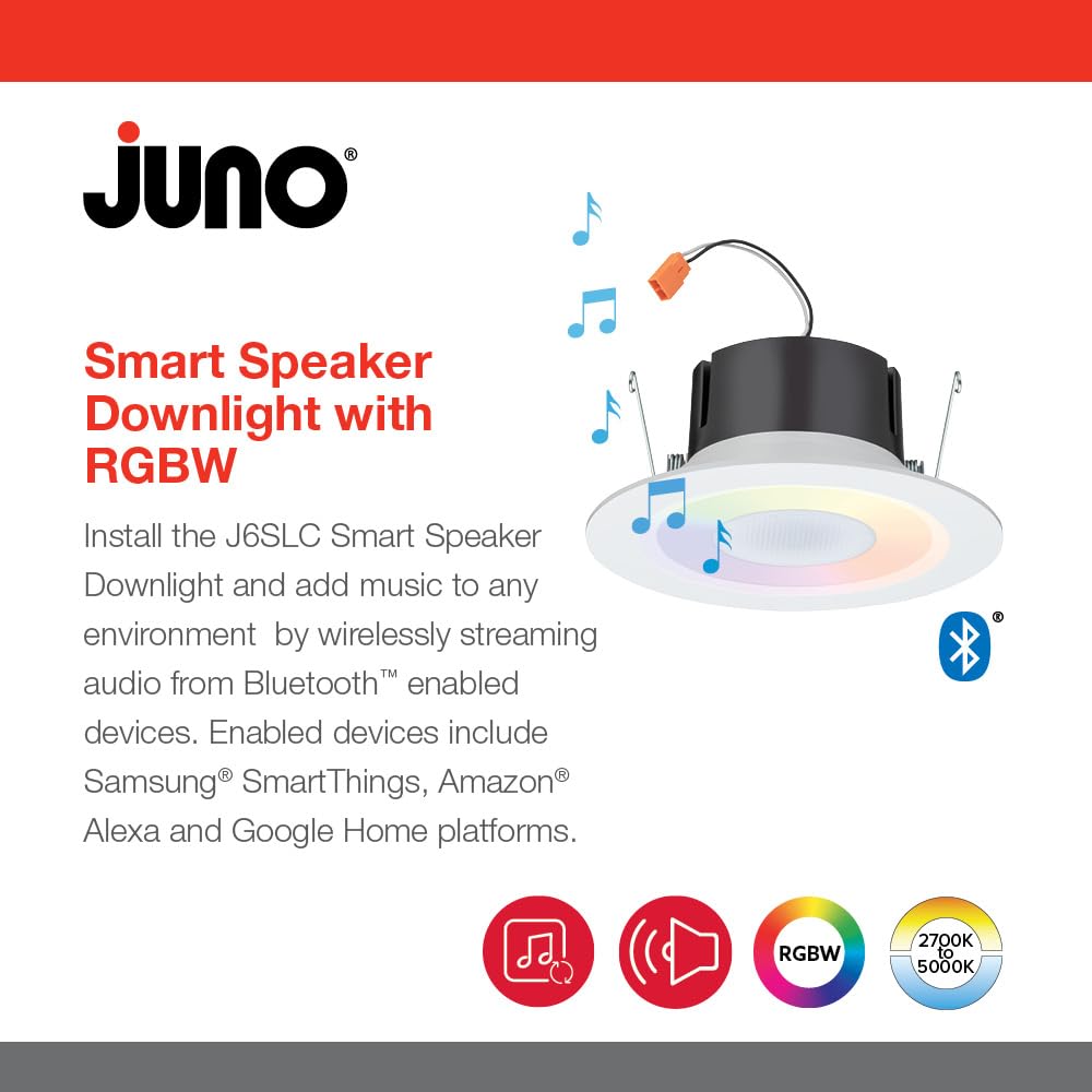 Juno J6SLC RGBW MW M6 Smart Downlight Speaker - 6-Inch, Matte White, Dynamic RGBW Color