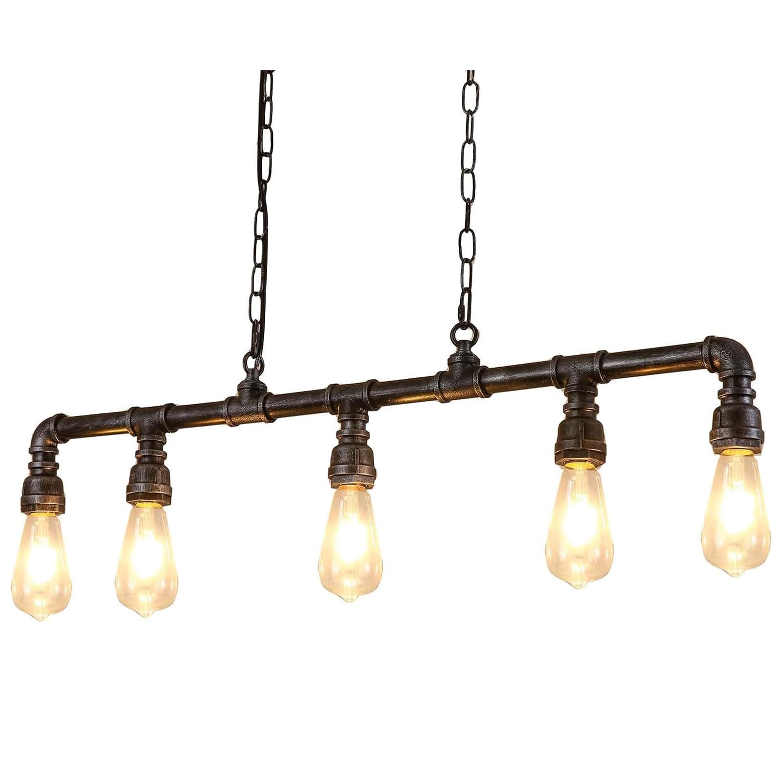 LightInTheBox Rustic Industrial Tube Pipe Chandeliers, Steampunk Pendant Light Fixture 5-Light Edison Farmhouse Ceiling Lamp for