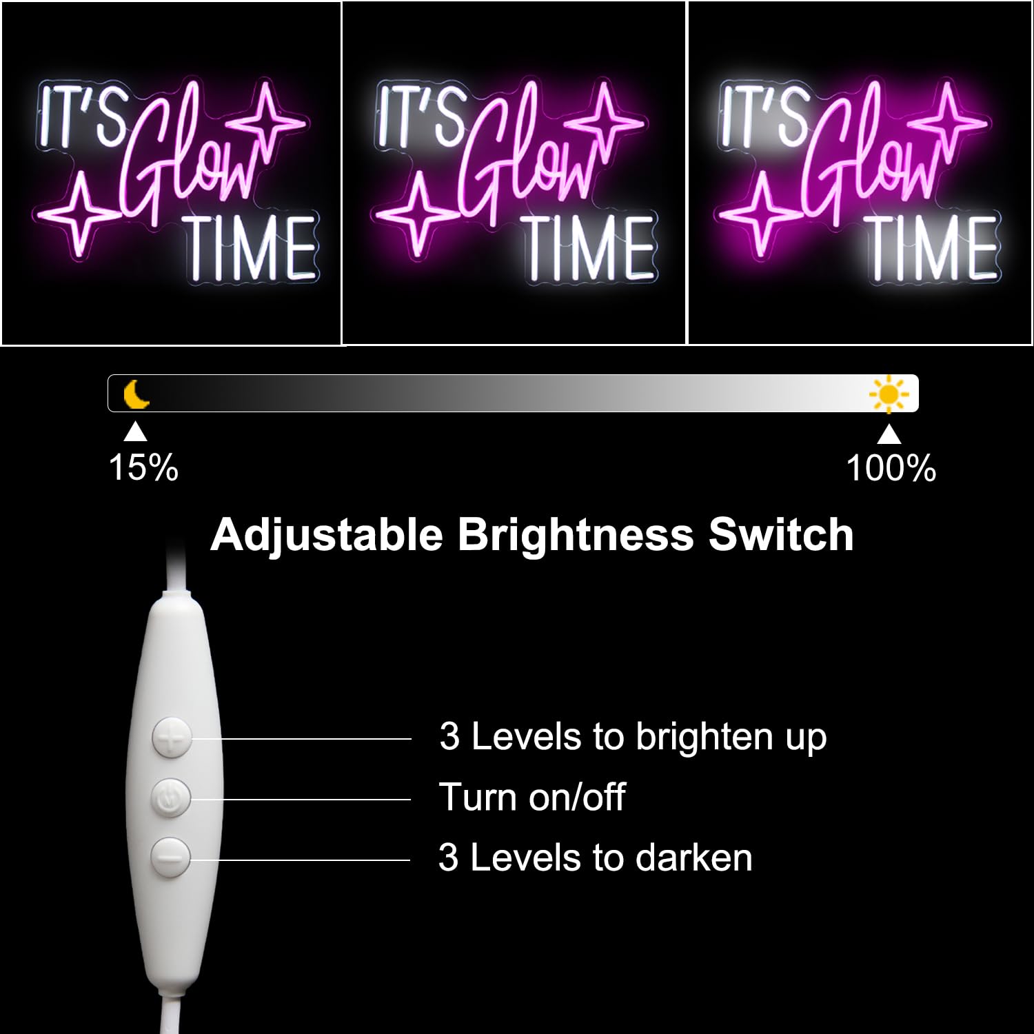 ItS Glow Time Neon Sign Party Decorations Pink White Letter Neon Light Star Led Sign For Wall Celebrate Party Neon Signs For Bedroom Thanksgiving Christmas New Year Bar Decor Girl Gifts