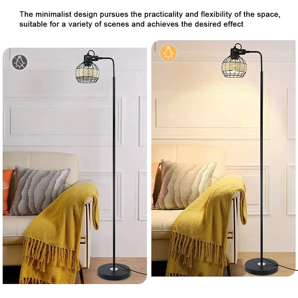 DINGLILIGHTING DLLT LED Floor Lamp, Adjustable Head, Rattan 1 Light, Metal Base, Model WS-MNF29-60B