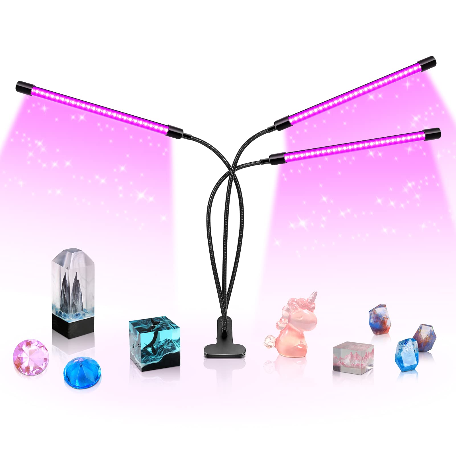 YGS-Tech LED Black Light Fixture, 30W UV Gooseneck Lamp, 395-405nm, USB Powered, 3-Head, Ideal for Parties and Stage Lighting