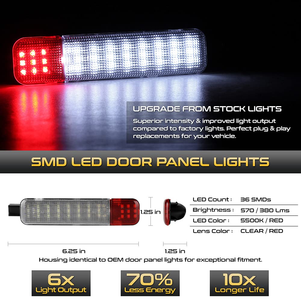 VIPMOTOZ Full LED Interior Side Door Panel Lights Set for Chevy GMC C/K Silverado Sierra 1500 2500 3500, White & Red, 2-Piece