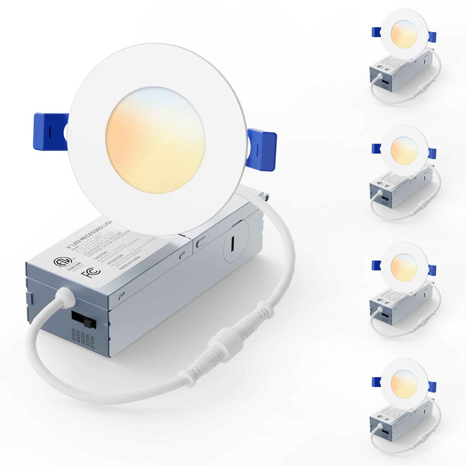 Veriligt 4 Pack 3 Inch LED Recessed Light, Dimmable, Damp Rated, 5CCT Selectable, 6W 500LM, 120V, Silm Canless Wafer Ceiling Lig