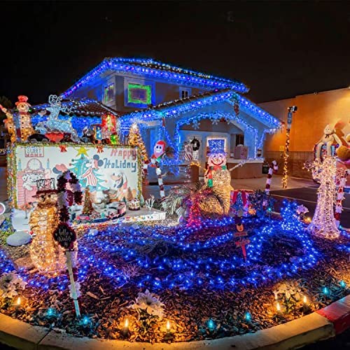 JMEXSUSS 250 LED String Lights, 91.5ft Blue Waterproof Christmas Lights, 8 Modes, Indoor/Outdoor, Model EXS-S-0250