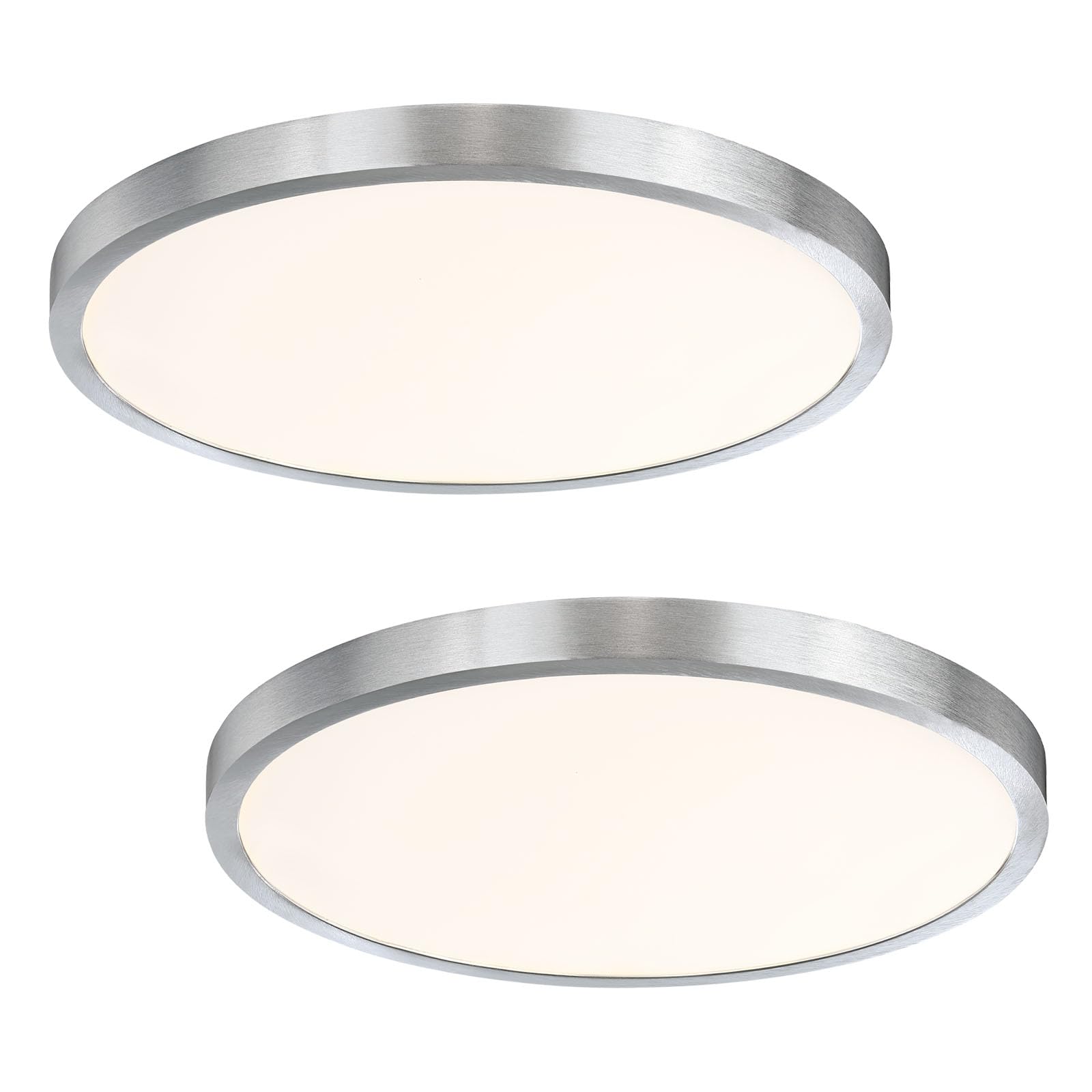 Caisens 14 Inch Flush Mount Ceiling Light, Slim Dimmable, Aluminum & Glass, Brushed Nickel, Model CS015, 2 Pack