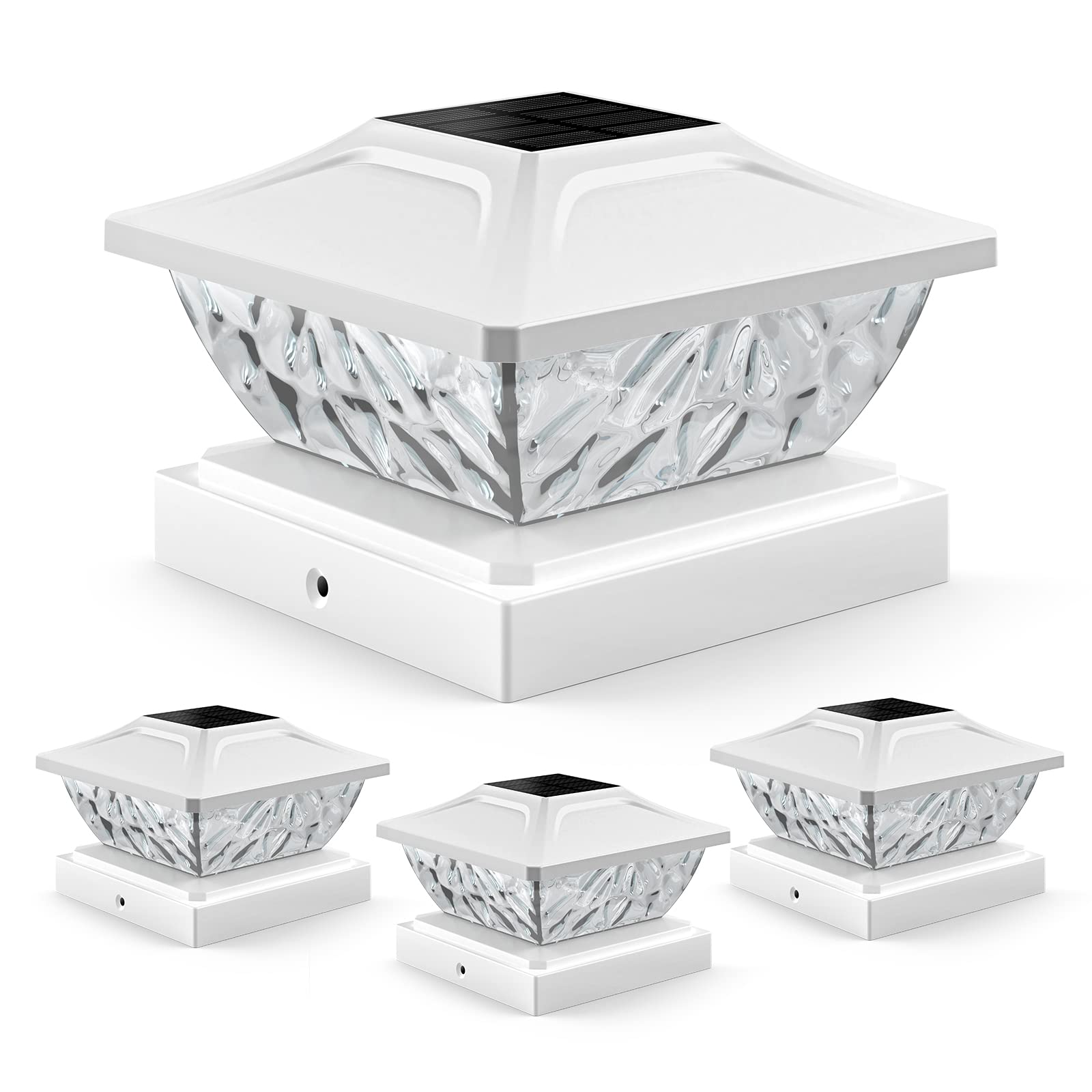 ENSLI Solar Post Cap Lights - 4 Pack, 2 Mode, Waterproof, Plastic, Fits 4x4, 4.5x4.5, 5x5 Posts,