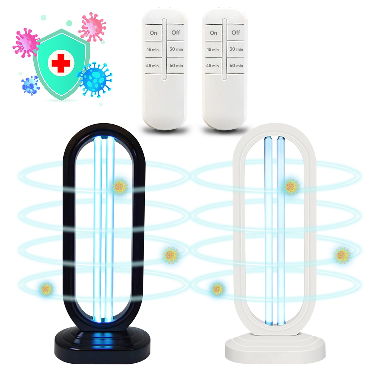 Uv Light - Uv Bed Bugs, Uv Lamp With 4- Speed Timing And Remote Control (38W Uvc Bulb) (2Pcs)