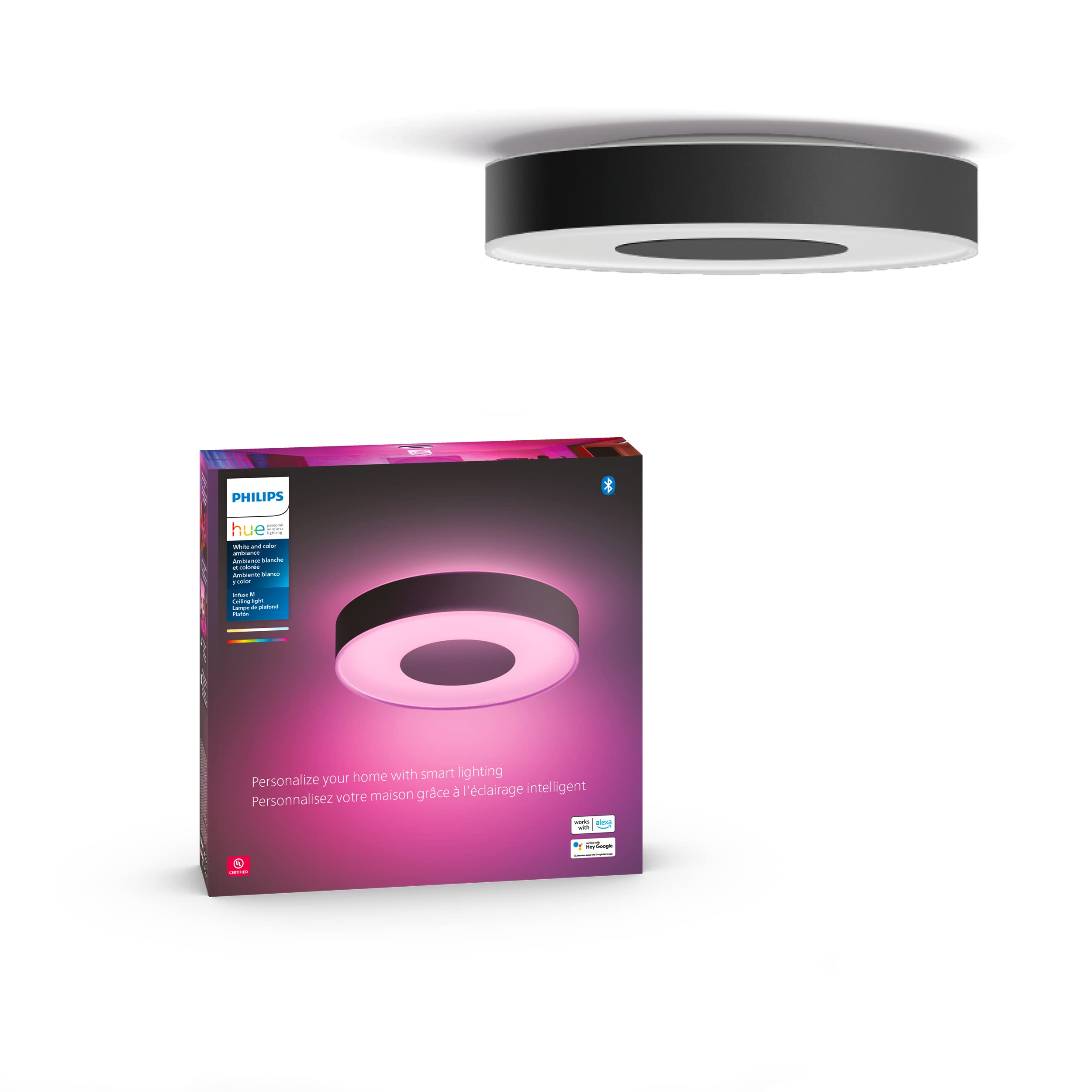 Philips Hue Infuse Medium Ceiling Lamp, Black - White And Color Ambiance Color-Changing Smart Led Light - 1 Pack - Control With 