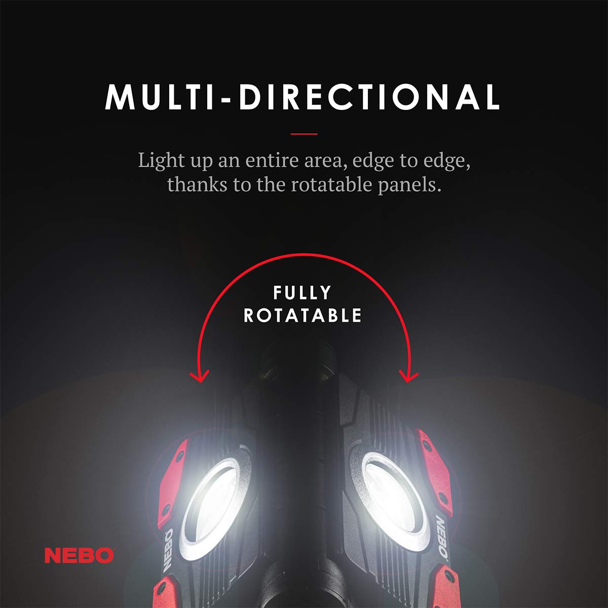 NEBO OMNI 2K Work Light - 2000 Lumen COB LED Flashlight, Portable Magnetic, USB Power Bank, Red and Black, Model WLT-0015