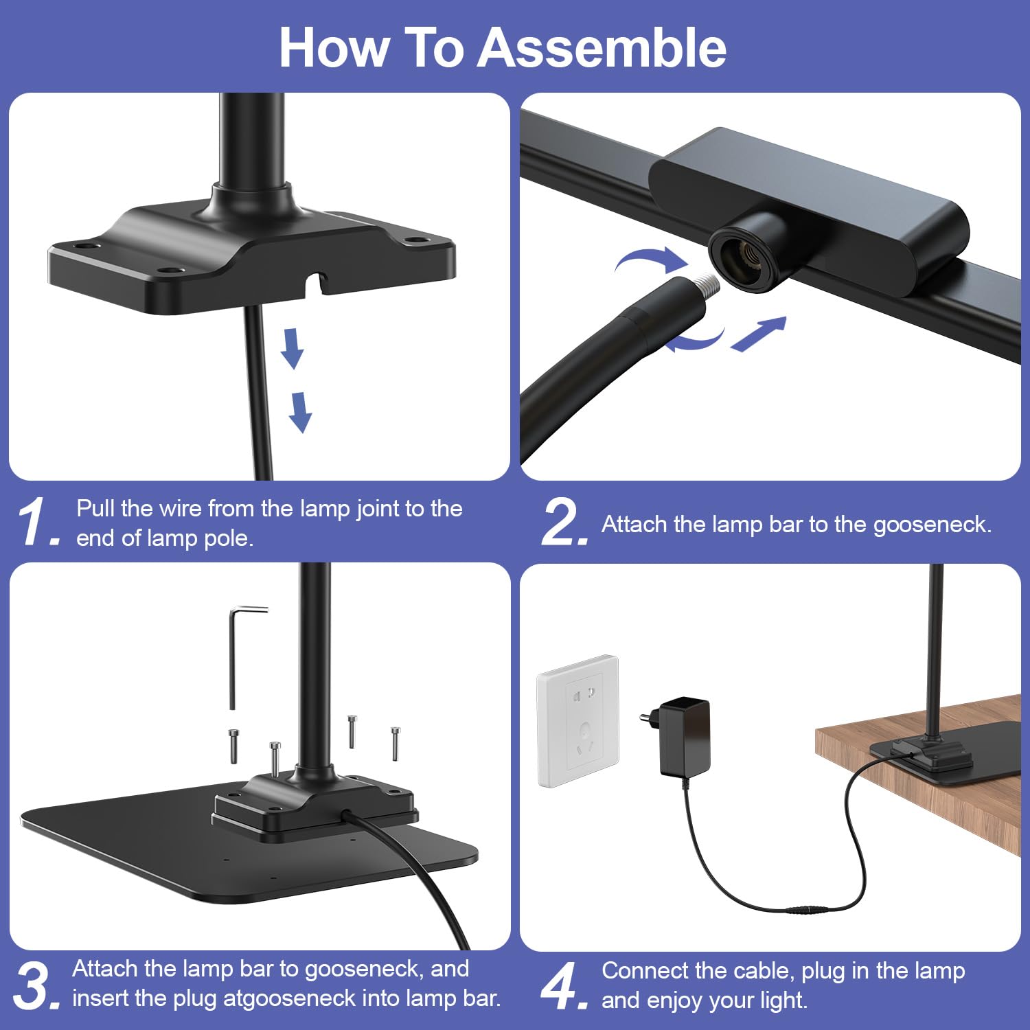 Kablerika Led Desk Lamp With Base: Bright Desk Lights For Home Office - Eye Care Reading Table Lamps - Dimmable Desktop Lighting For Computer Monitor Study Drafting Black
