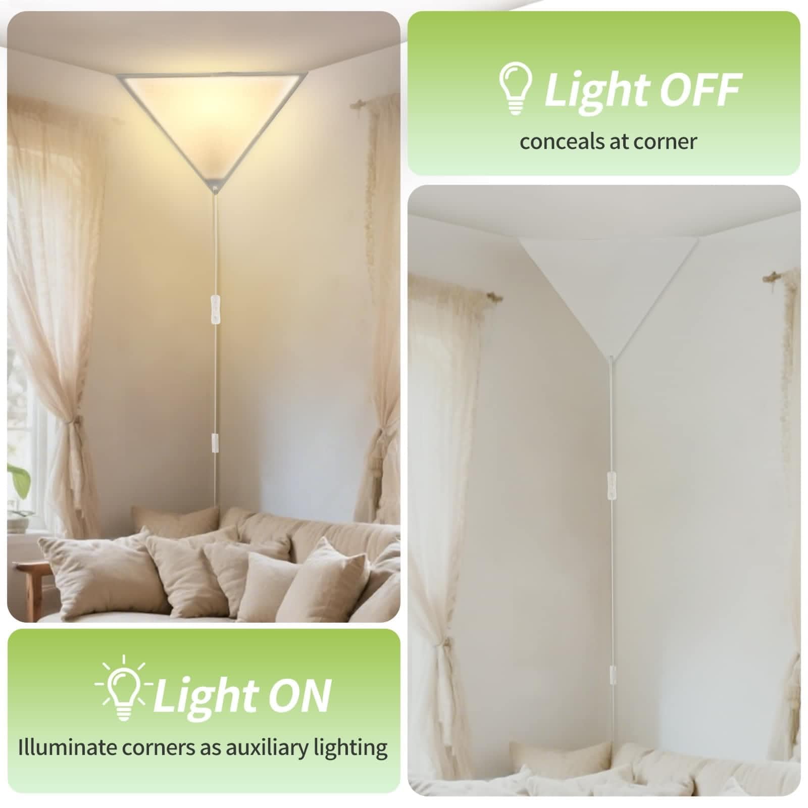 haultop Linen Corner Light, Eco-Friendly Ceiling Lamp, 2 Pack, Fabric, Model: Corner Light, Plug-in for Living Room & Bedroom