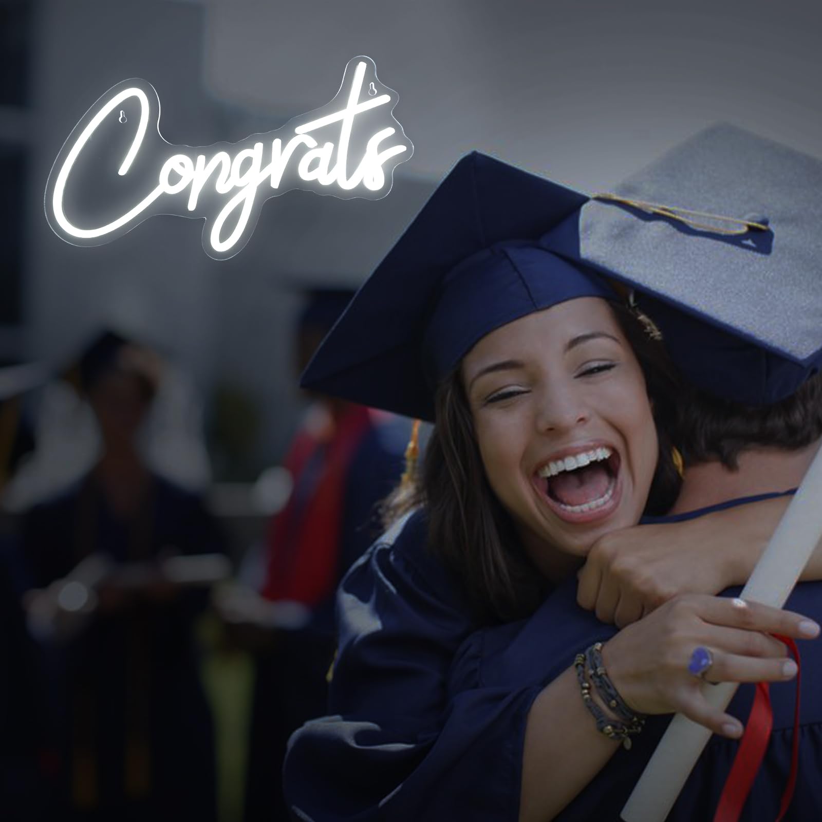 Imegina Dimmable White Congrats Neon Sign - 17.7X9 Inch Led Wall Decor For Graduation Party