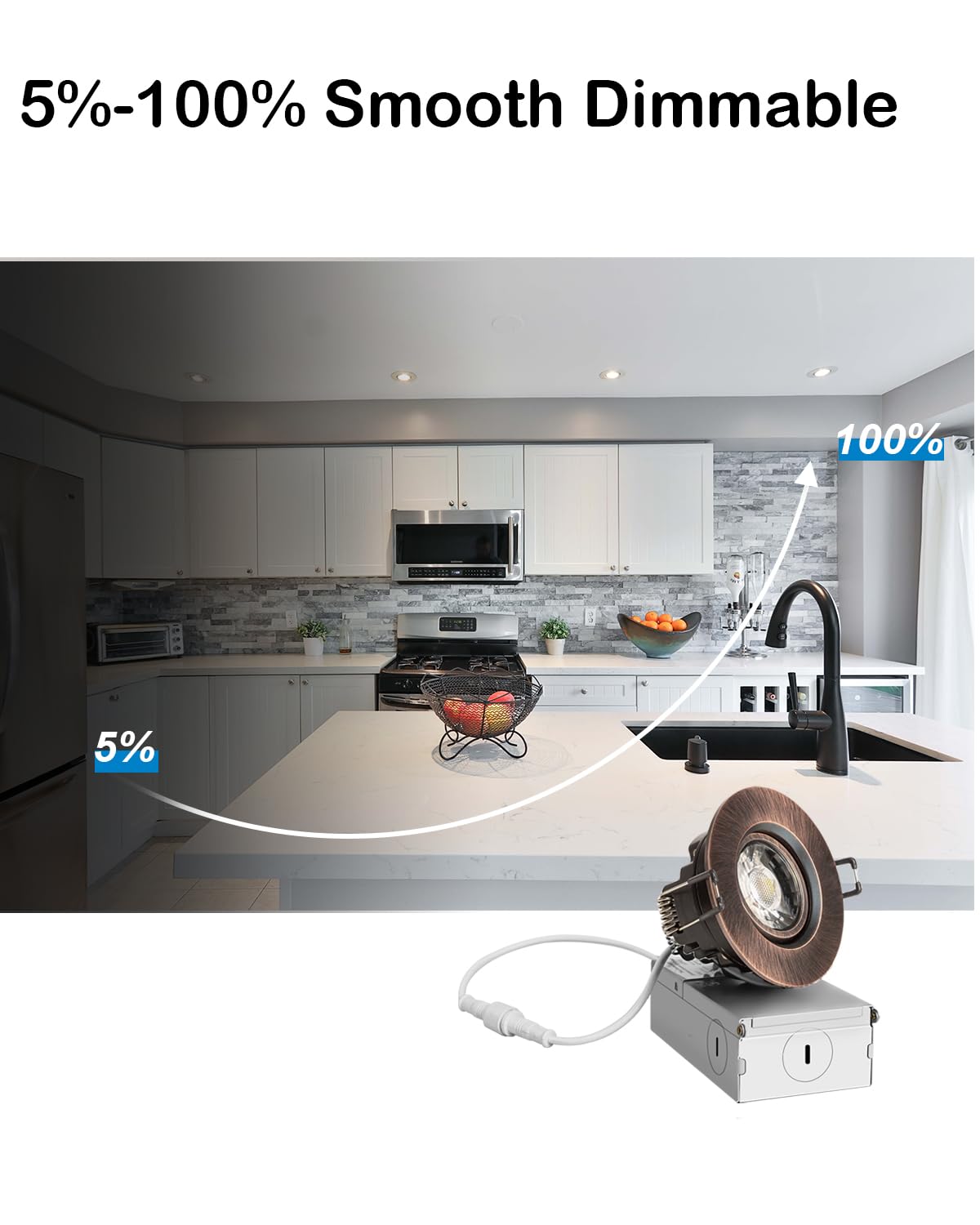 ZYC 3 Inch LED Recessed Lights - 10 Pack, 900 Lumens, Dimmable, Oil-Rubbed Bronze, ETL Listed, Model G-BR-10P