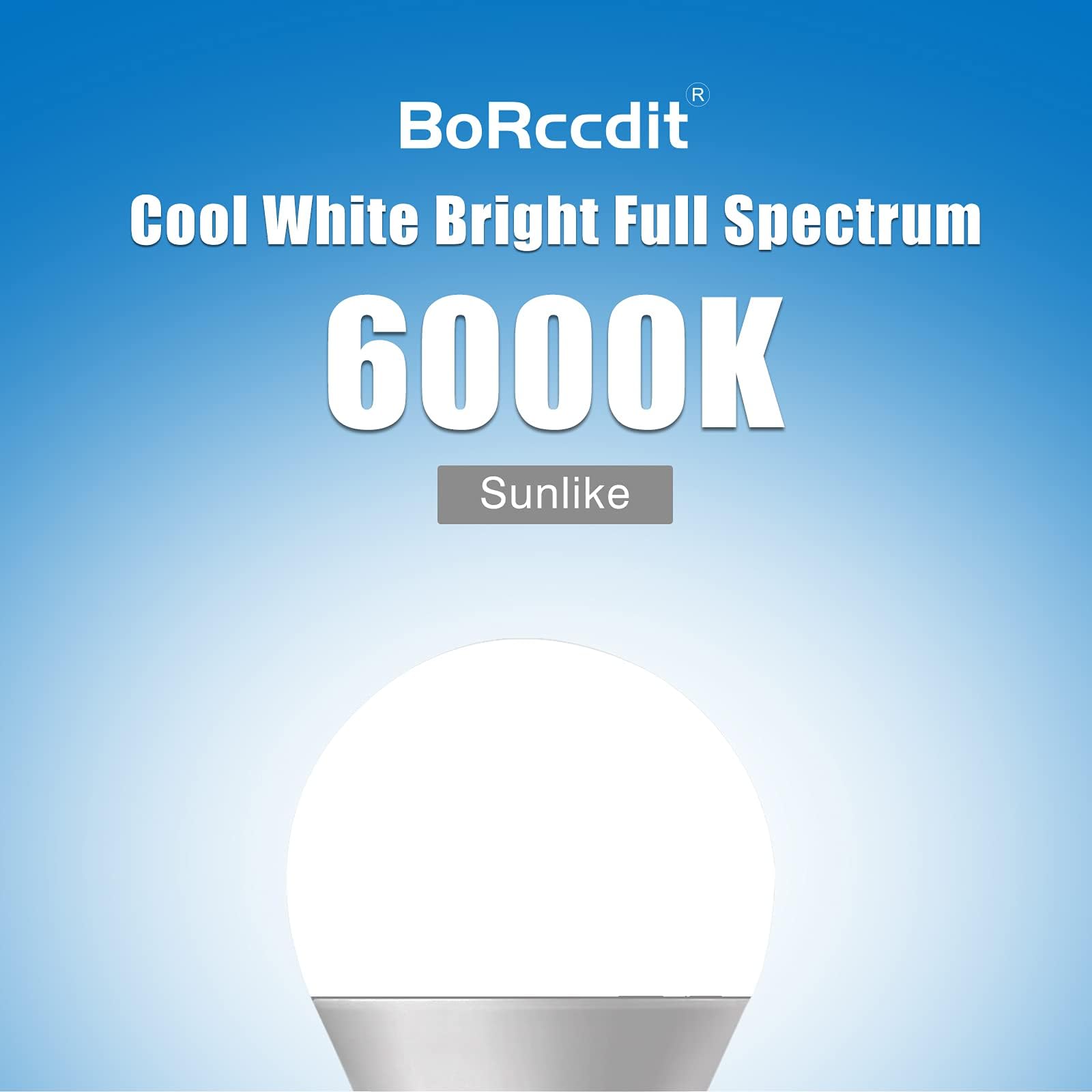 Borccdit Full Spectrum Light Bulb, 6000K Natural Sunlight Bulbs, Bright Light Bulbs 9W 60W Equivalent, Cool White Comfortable Li