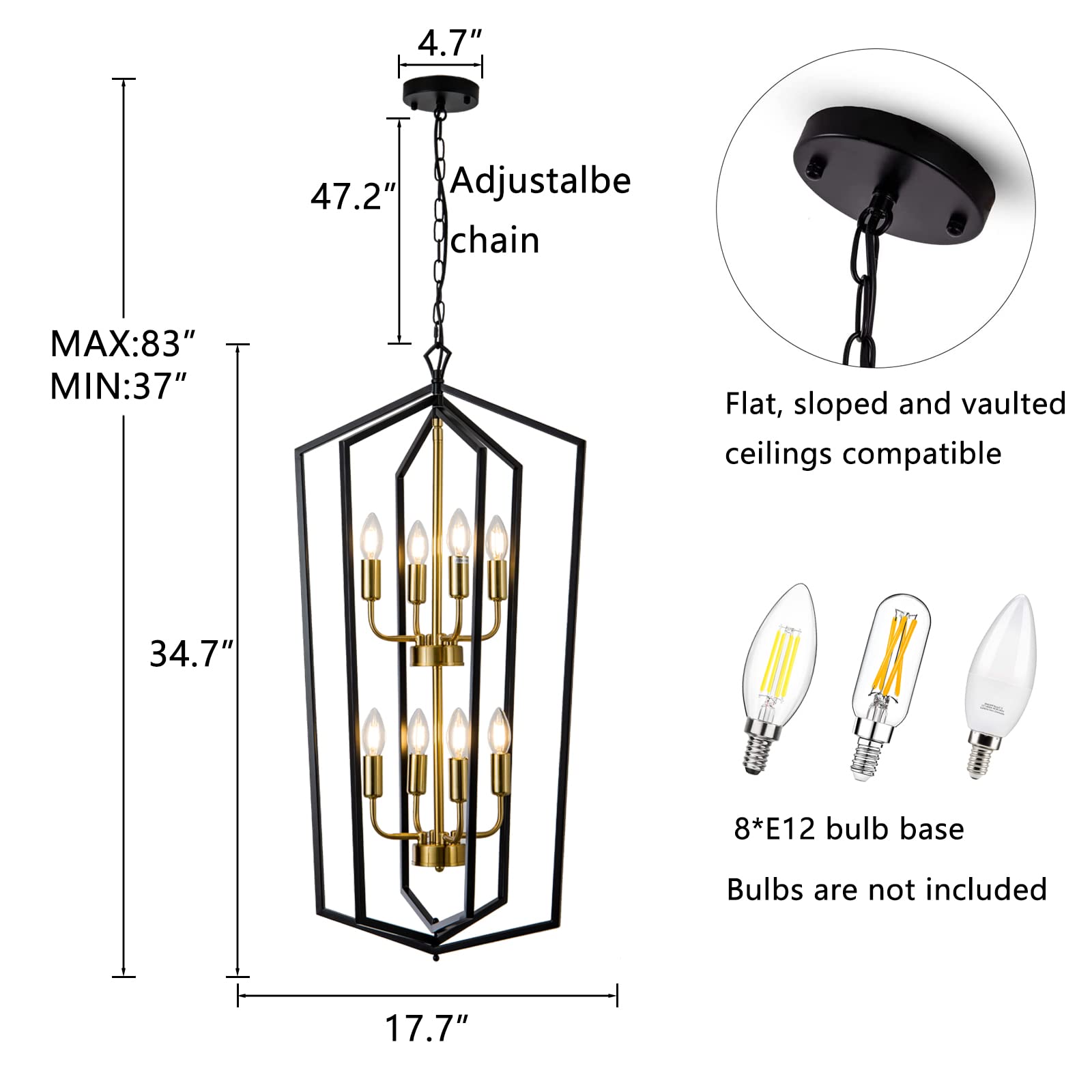 Lanhall 8-Light Farmhouse Pendant Chandelier Metal Black + Brushed Brass for Kitchen Island Dining Room Foyer Model 500-100-1039