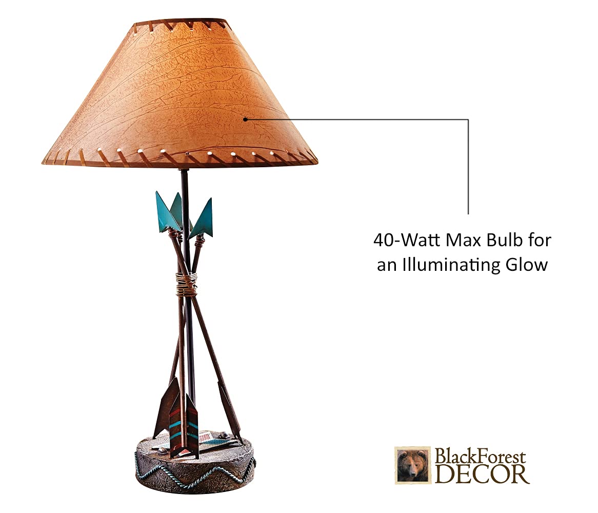 BLACK FOREST DECOR Southwest Arrow Table Lamp – Rustic 26" Light with Turquoise Accents, Model SUVELAM