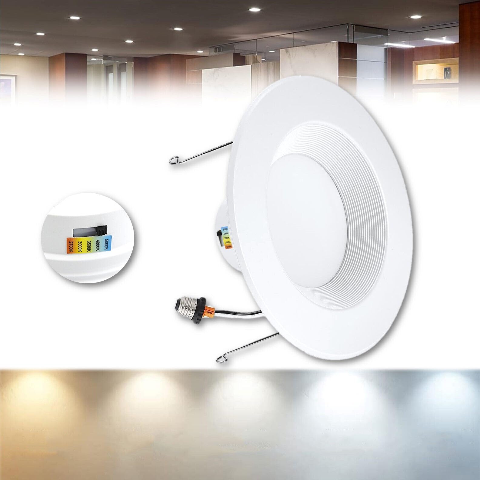 Octane Lighting 5/6 Selectable Color 2700K-5000K 15w LED Recessed Retrofit Dimmable Ceiling & Shower Downlight Can Light, Baffle