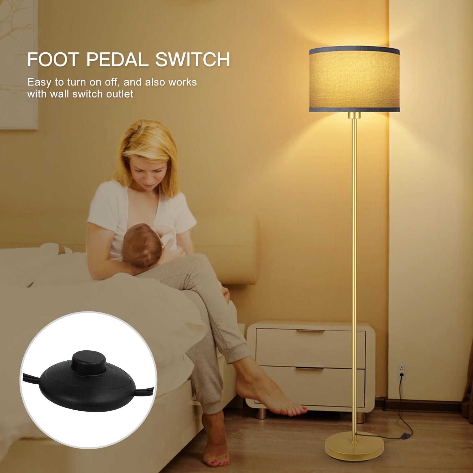 Floor Lamp Gold  Standing Lamp  58  Small Tall Lamps With Jute Lampshade  Simple Pole Lamp For Bedroom  On/Off Footswitch  Gold Lamps For Living Room/Office/Boho Christmas Gift For Kids(No Bulb)