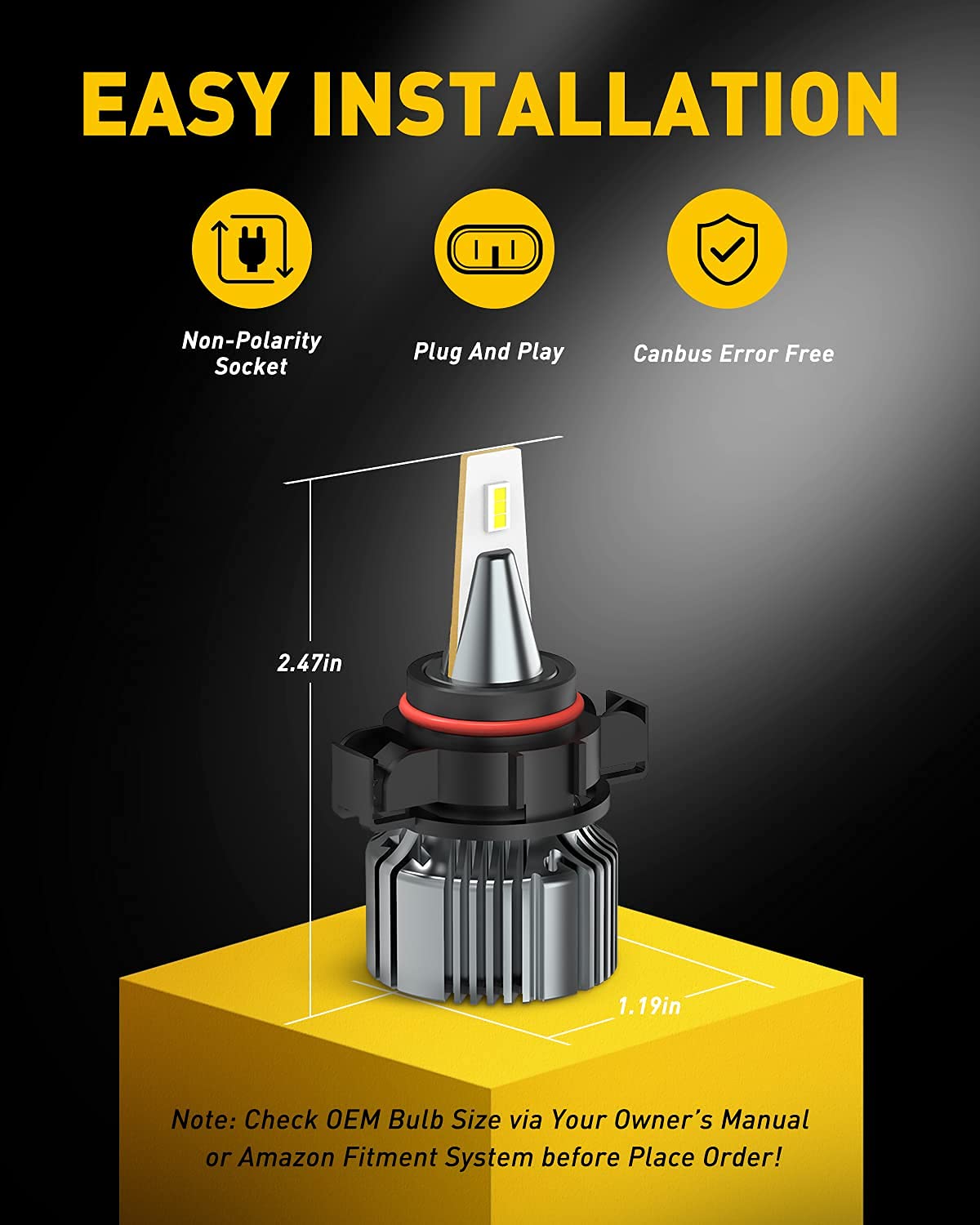 AUXITO 5202 H16 LED Fog Light Bulbs, 6500K Cool White, 400% Brightness, Aluminum, 2Pack