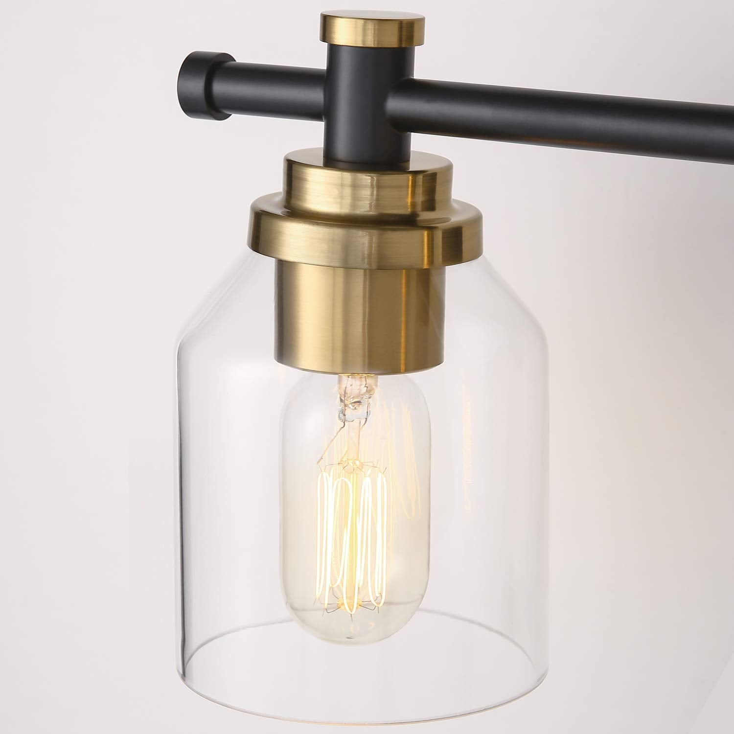 SOLFART Vintage Bathroom Vanity Light - 3-Light Globe Fixture, Glass Shade, Black and Brass, Model 7900