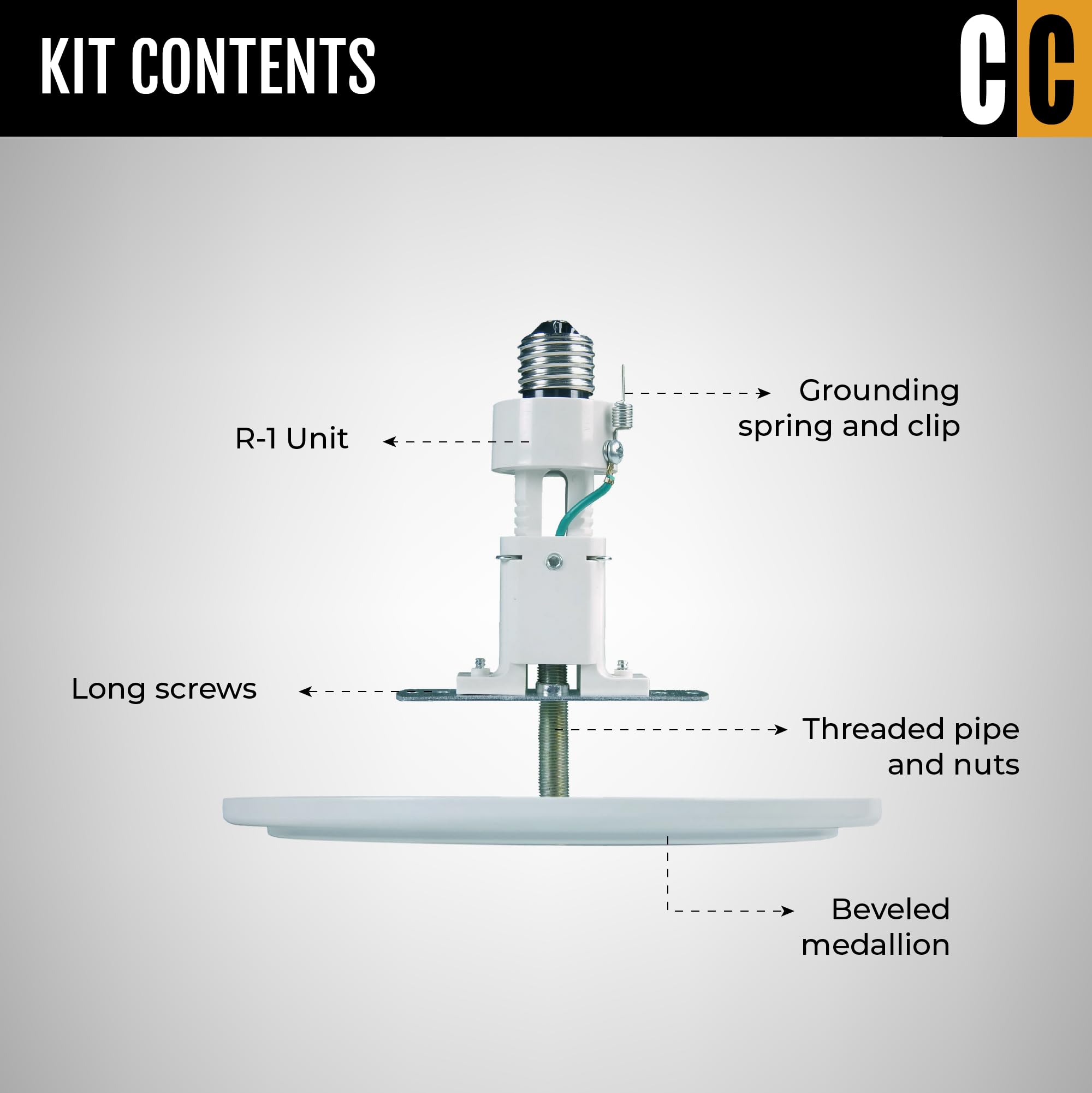 The Can Converter - R1, Recessed Can Light Conversion Kit, For Ceiling Light Fixture, Recessed Lighting, Pendant Light, Hanging Light, For Home Improvement, With 8¼ Beveled Ceiling Medallion, White