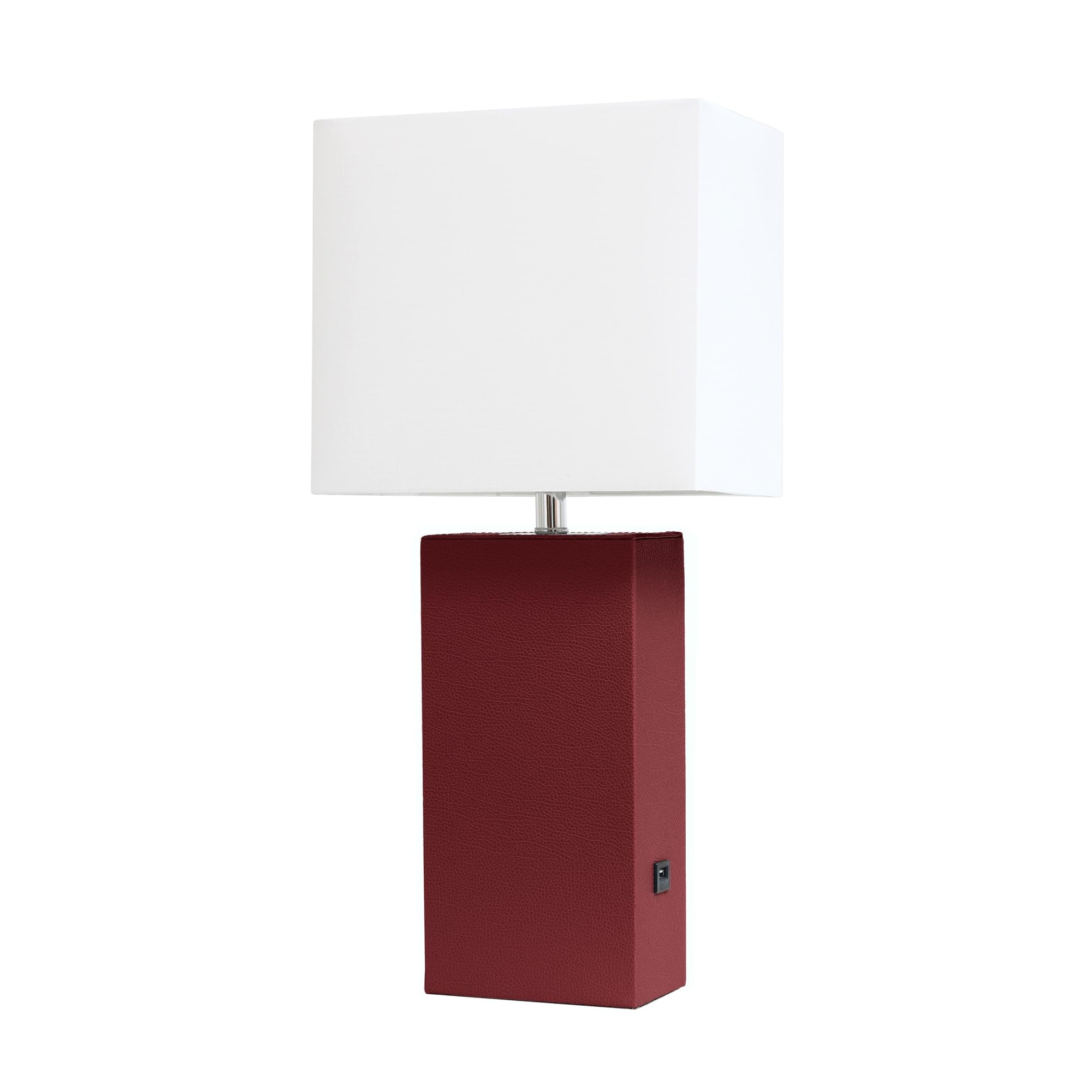 Elegant Designs Lt1053-Red Modern Leather Usb And White Fabric Shade Table Lamp, Red (Pack Of 1)