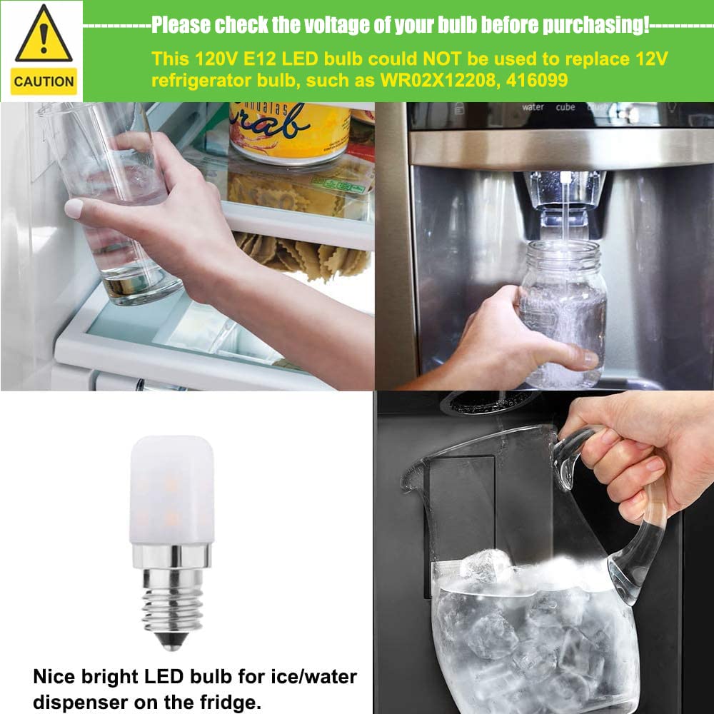 Makergroup E12 Dryer LED Light Bulb, 2W Cool White, 2-Pack, Frosted Plastic Cover, for Dryer Drum & Water Dispenser, 120V