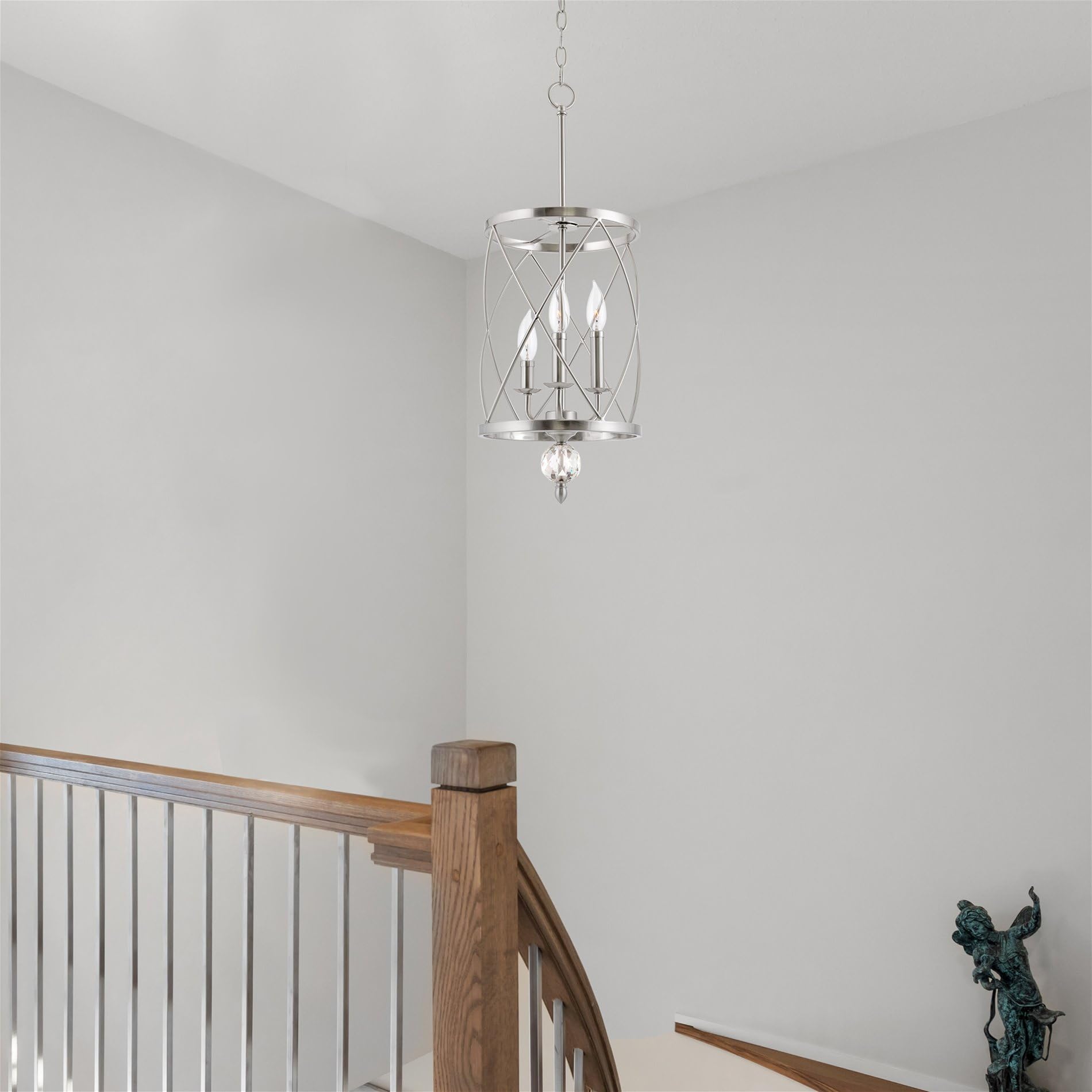 Kira Home Eleanor 26.5'' 3-Light Modern Foyer Light Pendant Chandelier, Cylinder Metal Shade, Adjustable Height, Brushed Nickel