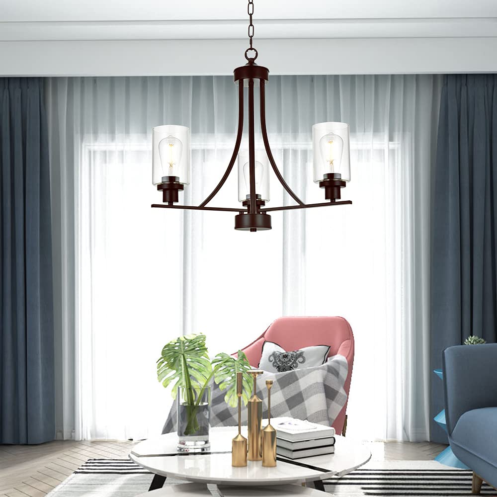 BONLICHT Chandelier 3 Lights Oil-Rubbed Bronze Metal Pendant Lighting Fixtures for Dining Room, Bedroom, Foyer, Model 357-3OB