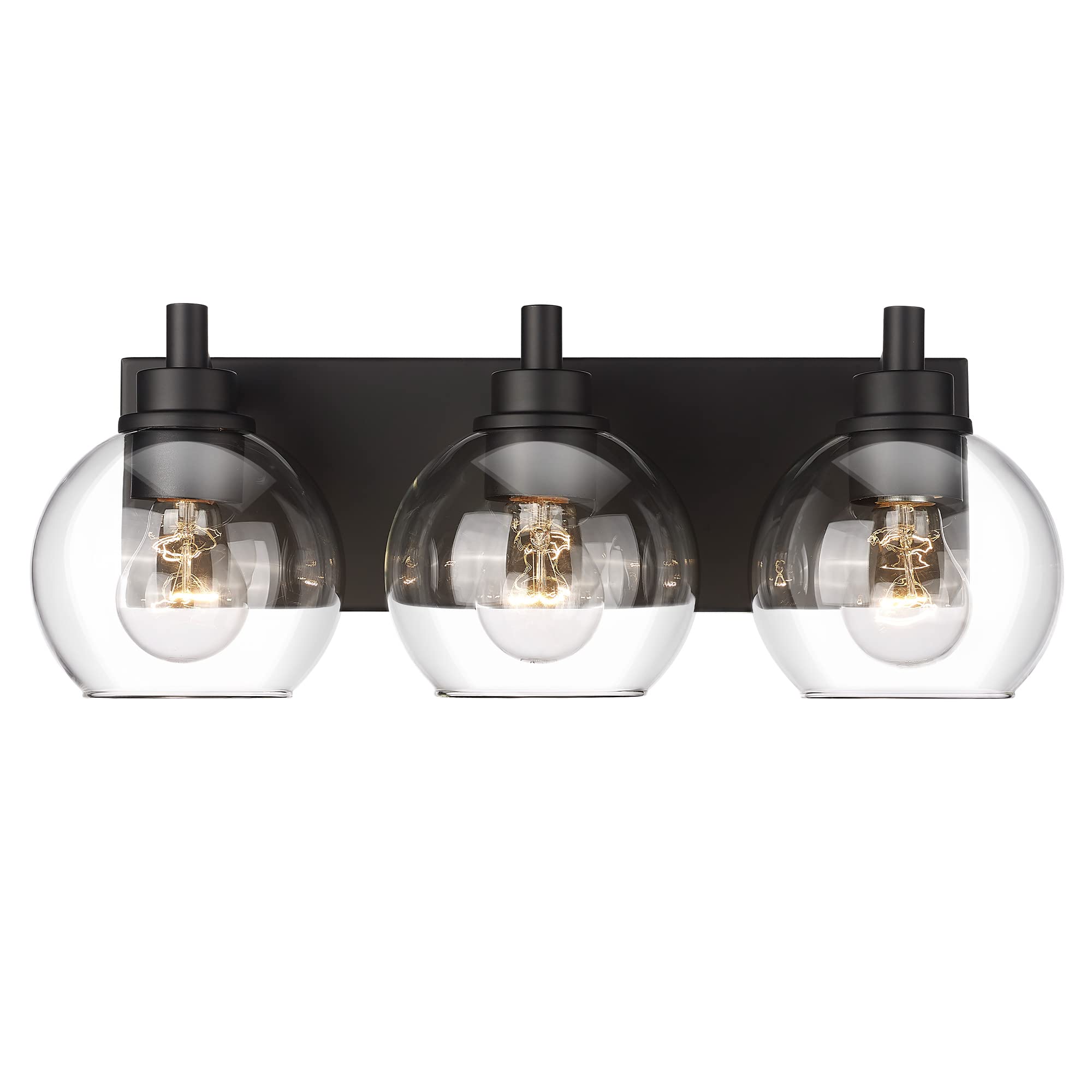 Metwet Bathroom Light Fixtures, 3-Light Matte Black Vanity Light, Modern Wall Sconces With Clear Glass Globe Shade, Bathroom Wal