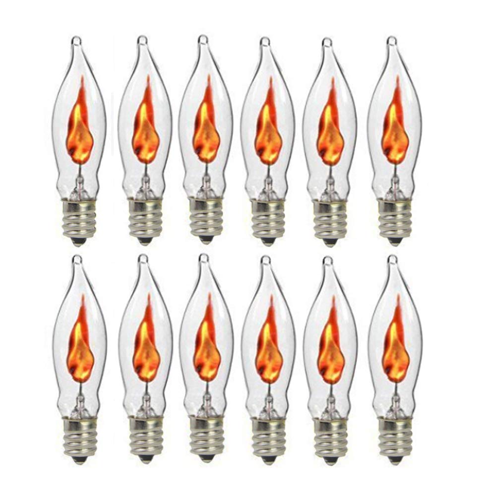 GOOTHY Christmas Flicker Flame Light Bulbs, E12 Candelabra Base, Glass, 12 Count, Clear Flicker, Model C18