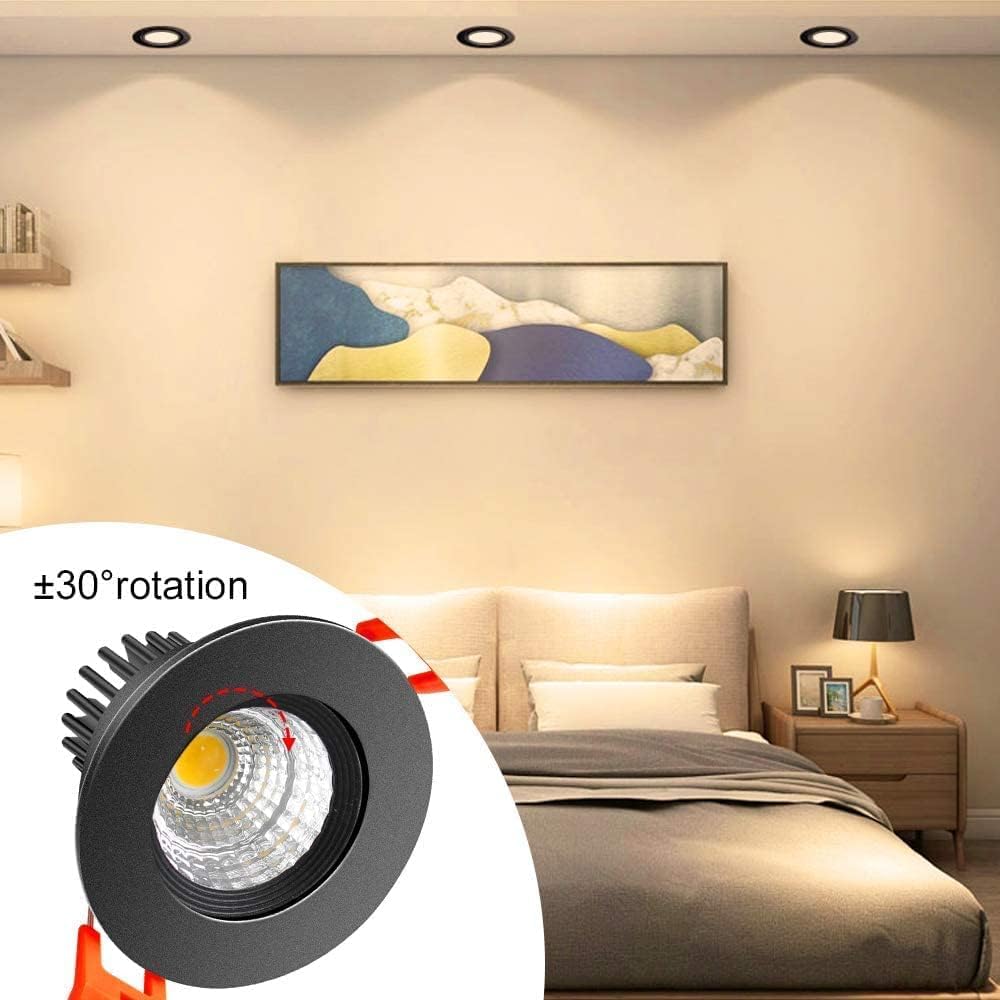 Inshareplus 2 Inch Led Downlight  3W Recessed Lighting 220Lm Cob Dimmable  3000K Warm White  Cri80  Black Trim  Ceiling Lights With Led Driver  20 Pack