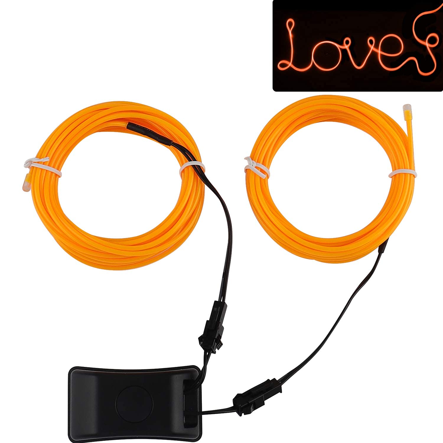 JIGUOOR USB Rechargeable EL Wire Neon Light Strip 32.8ft/10M, Orange, Plastic, 360° Illumination for DIY and Party Decoration