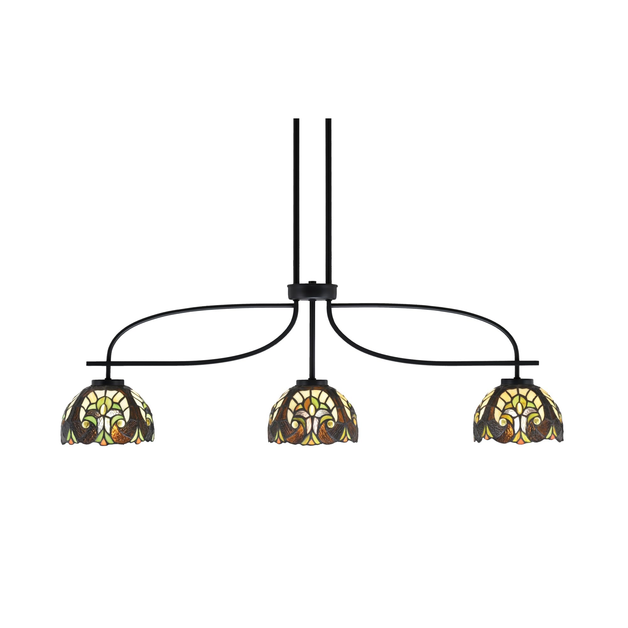 Cavella 3 Light Island Light Shown in Matte Black Finish with 7&quot; Ivory Cypress Art Glass