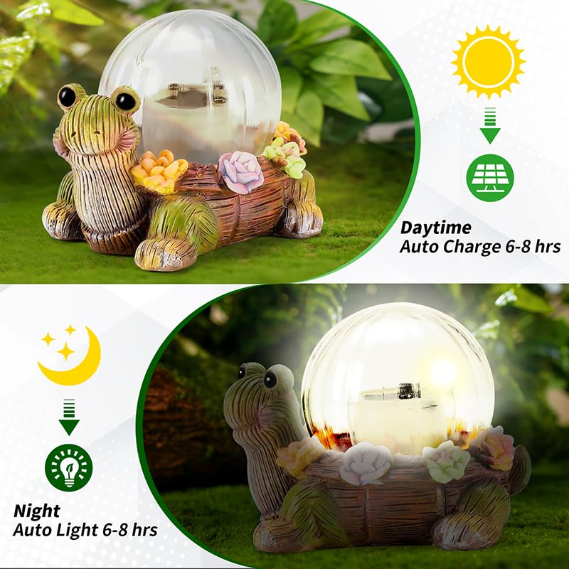 Vasesun Solar Mini Turtle Garden Statue Lights For Outdoor Decor With Cracked Glass Led Figurine Lighting Resin Succulent Tortoise Decorations For Patio Lawn Yard Home Housewarming Mom Wowen Gifts