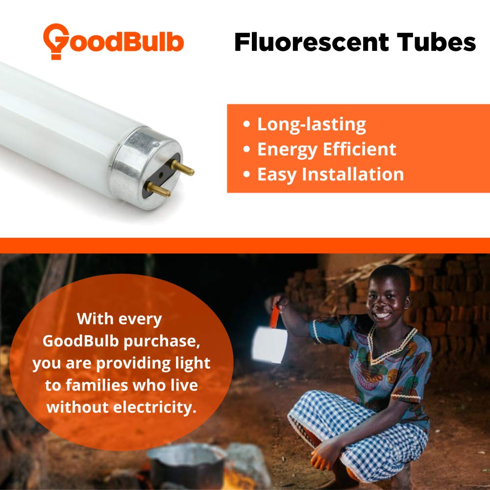 Goodbulb F15T8 15W T8 Fluorescent Light Bulb, 6500K Full Spectrum, 700 Lumens, 25 Pack
