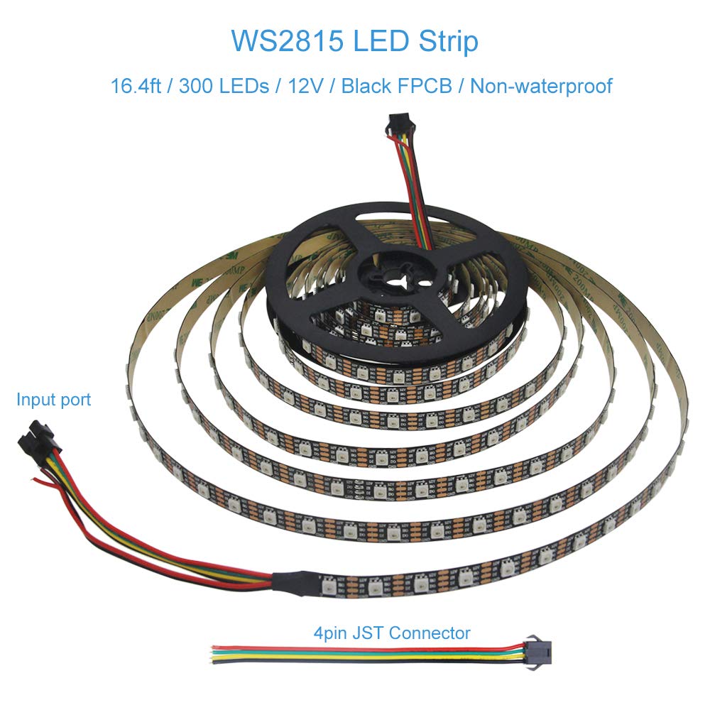 ALITOVE WS2815 LED Strip Light 16.4FT 300 Individually Addressable RGB Pixels 12V Black FPCB Model AL2815BK300NP