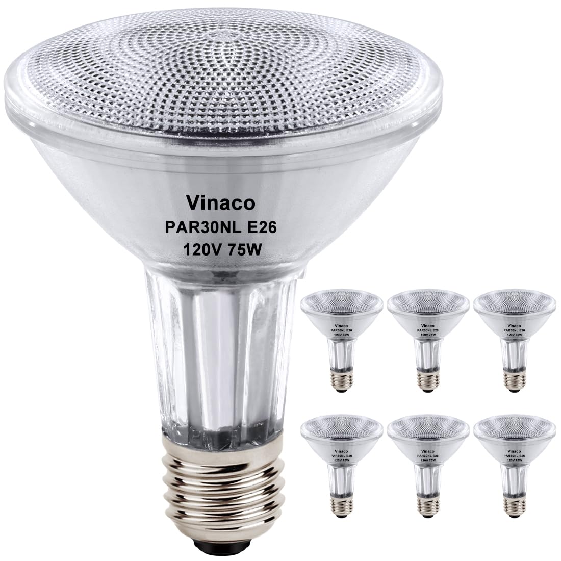 Vinaco Par30 Long Neck Halogen 75W 120V, Long Lasting 6 Pack Par30L Flood Light Bulb, Par30 Dimmable, High Output 1100Lm With Pa