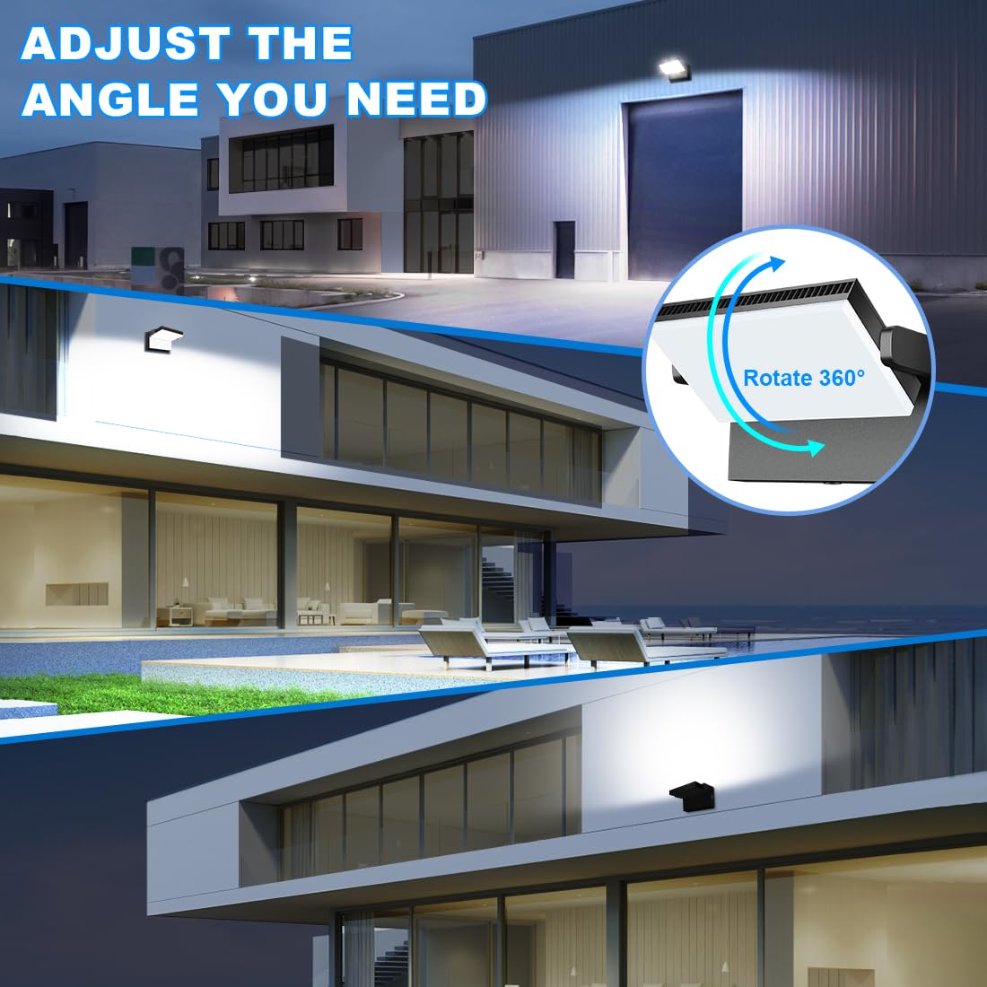 Juyace 120W Led Wall Pack Light Outdoor Security Flood Lighting Exterior Fixtures 360 Rotation 5000K For Garage Yard Barn Area Backyard Building