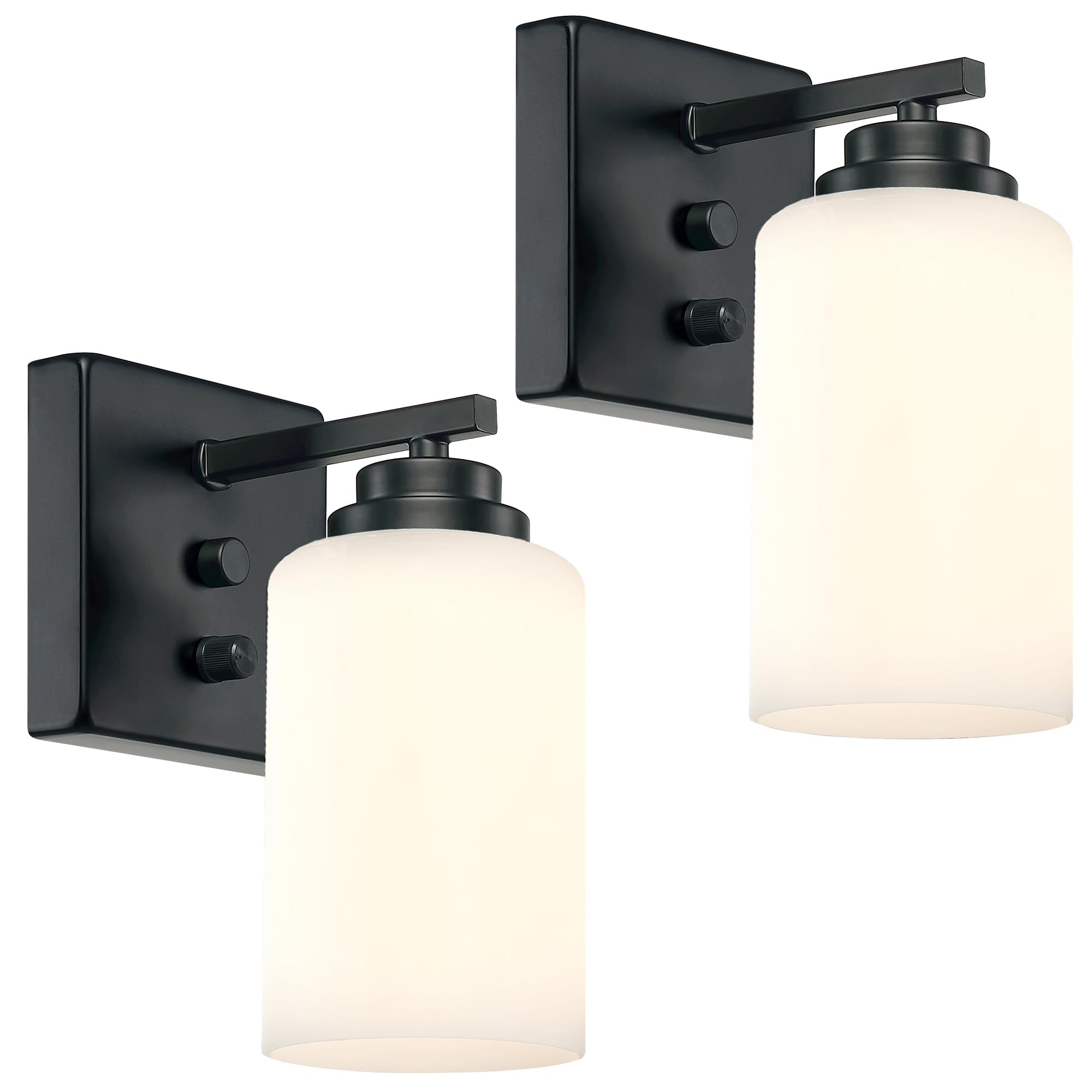 Loyareal Wall Sconces with Switch Set of Two, Bedside Wall Lamps for Bedroom, Modern Bathroom Light Fixtures with Milk Glass Sha