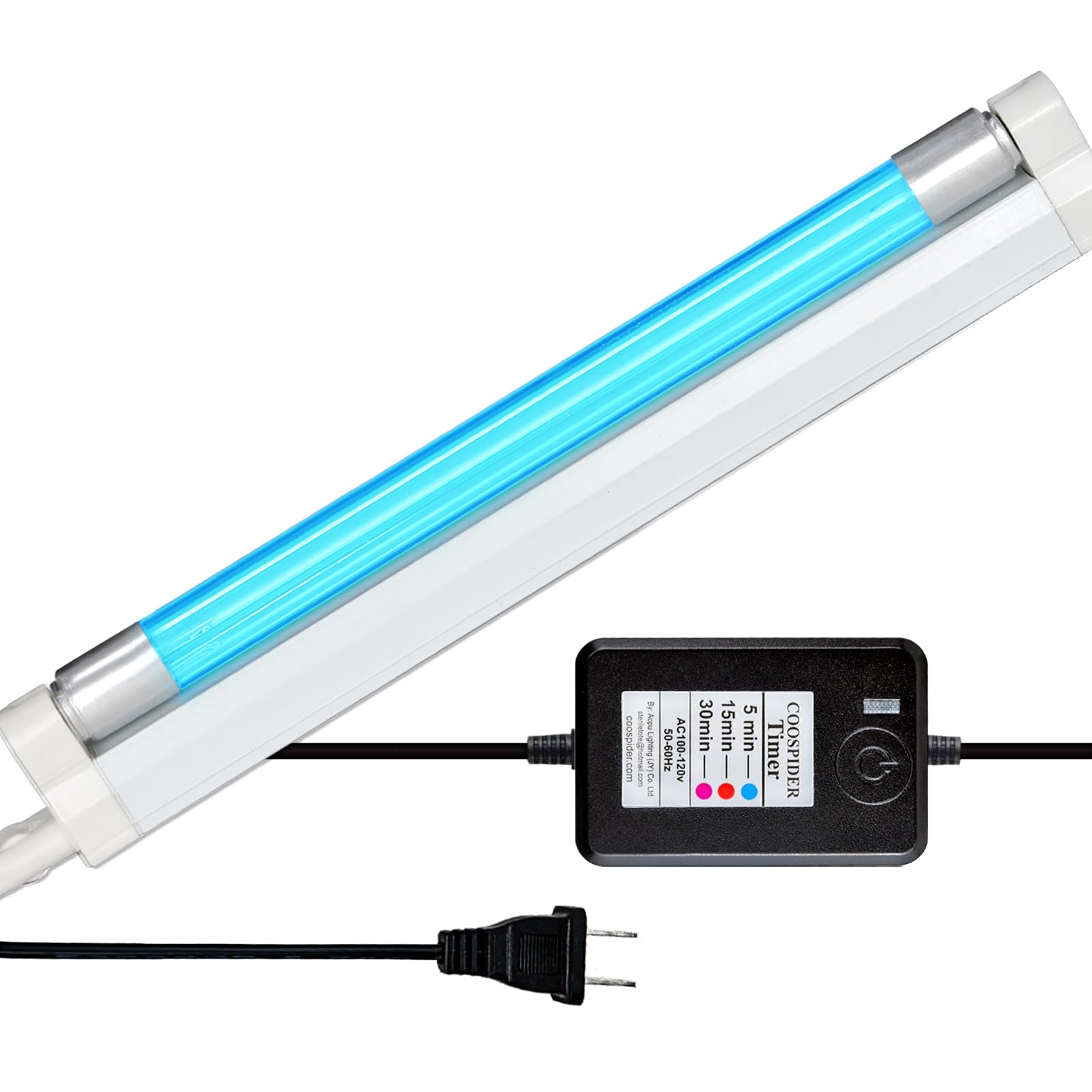 Coospider Uv Lamp Ozone Free With Timer, Uvc Light Bulb, 253.7Nm Wavelength For Closet/Cabinet/Bathroom, 6W 110V Lamp With Timin
