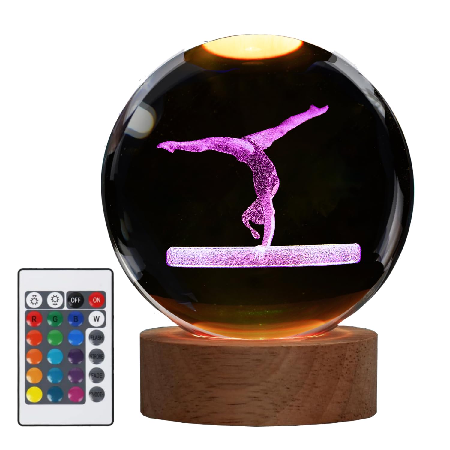 POSSHE Gymnastics Night Light, Gymnastics Gifts for Girl, Gymnastics 3D Crystal Ball Night Light with Remote Upgraded 3.15 Inch 