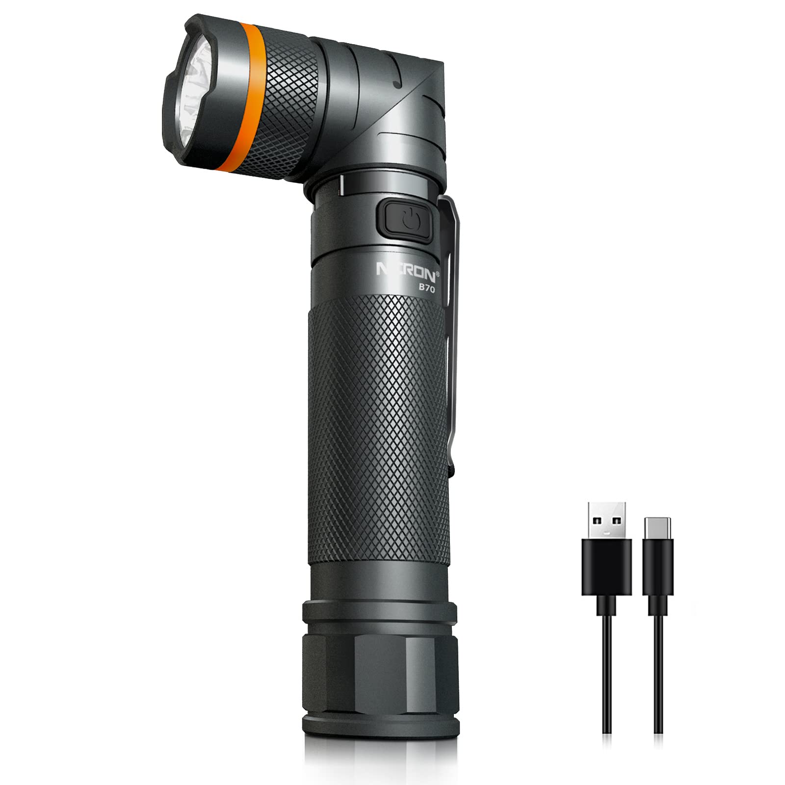 NICRON B70 Rechargeable Magnetic LED Flashlight, 1200 Lumens, IP65 Waterproof, USB Charging, Black, Aluminum
