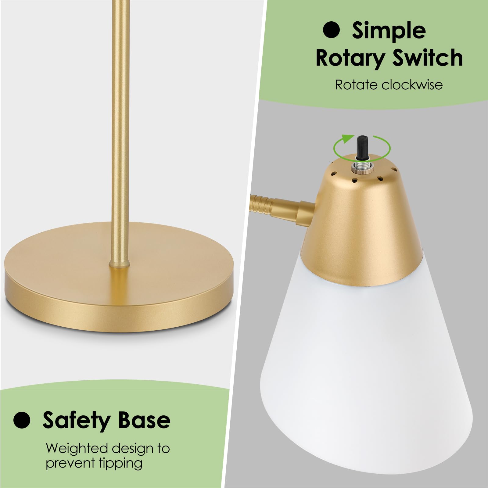 Coucrek Adjustable Gold Floor Lamp with White Shade - Gooseneck Reading Light for Living Room, Model F122