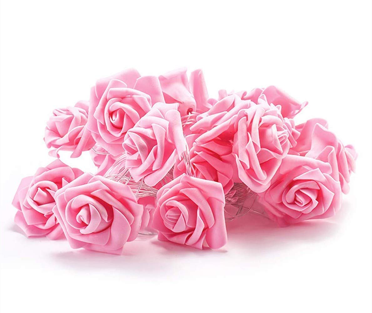Fantasee LED Pink Rose Flower String Lights, 6.6ft 20LED, Battery Operated, Warm Lights for Wedding, Party, Indoor/Outdoor Decor