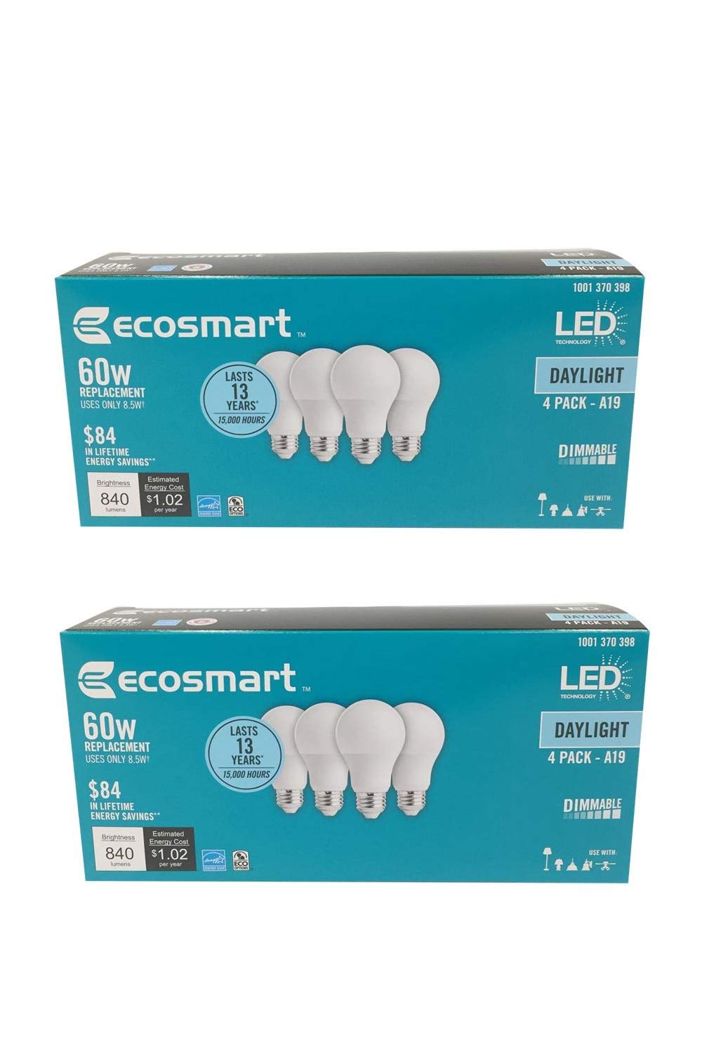 Ecosmart Dimmable Led Light Bulb, 60W Equivalent, Daylight, 8 Pack, Energy Star