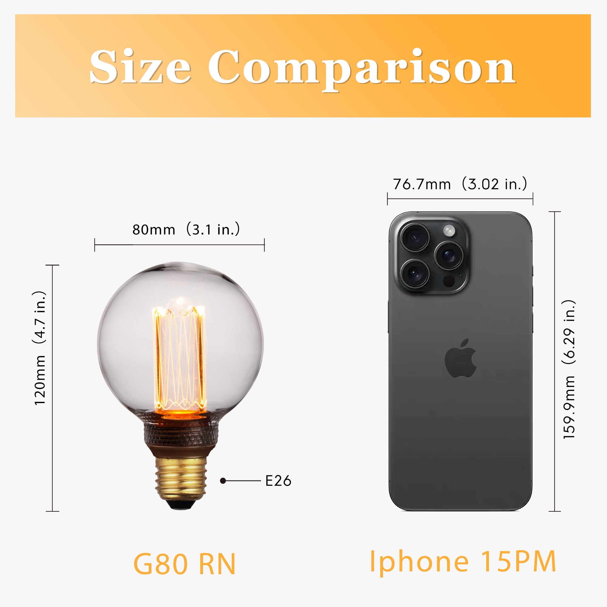 Harwez Globe Edison Led Light Bulb  Vintage Decorative Dimmable Bulb  Small Round Glass Cover  3.5W Low Lumen Eye-Caring Soft Dim Lighting For Mood(Not Daylight White)  E26 Medium Base  Clear Rn G80