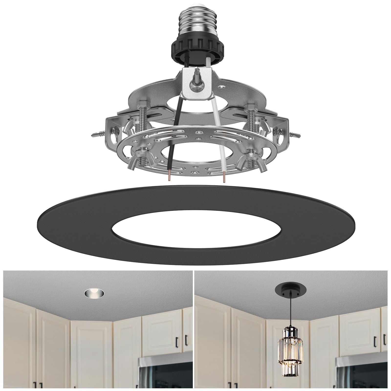 YIIZON Recessed Can Light Conversion Kit, Pendant & Hanging Light, Metal, 7¾ Inch, Black Finish, Model R5-6-HEI