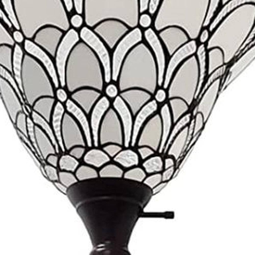 Homeroots Traditional Brown Floor Lamp With White Stained Glass Bowl Shade, 62 X 14 X 14 In.