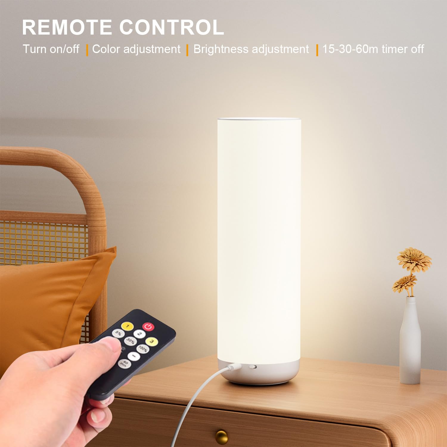 Semlos LED Table Lamp - Minimalist Touch Control Night Stand Light, 11.8", White, Round 30cm, USB Powered, Model 004-20168-W-1